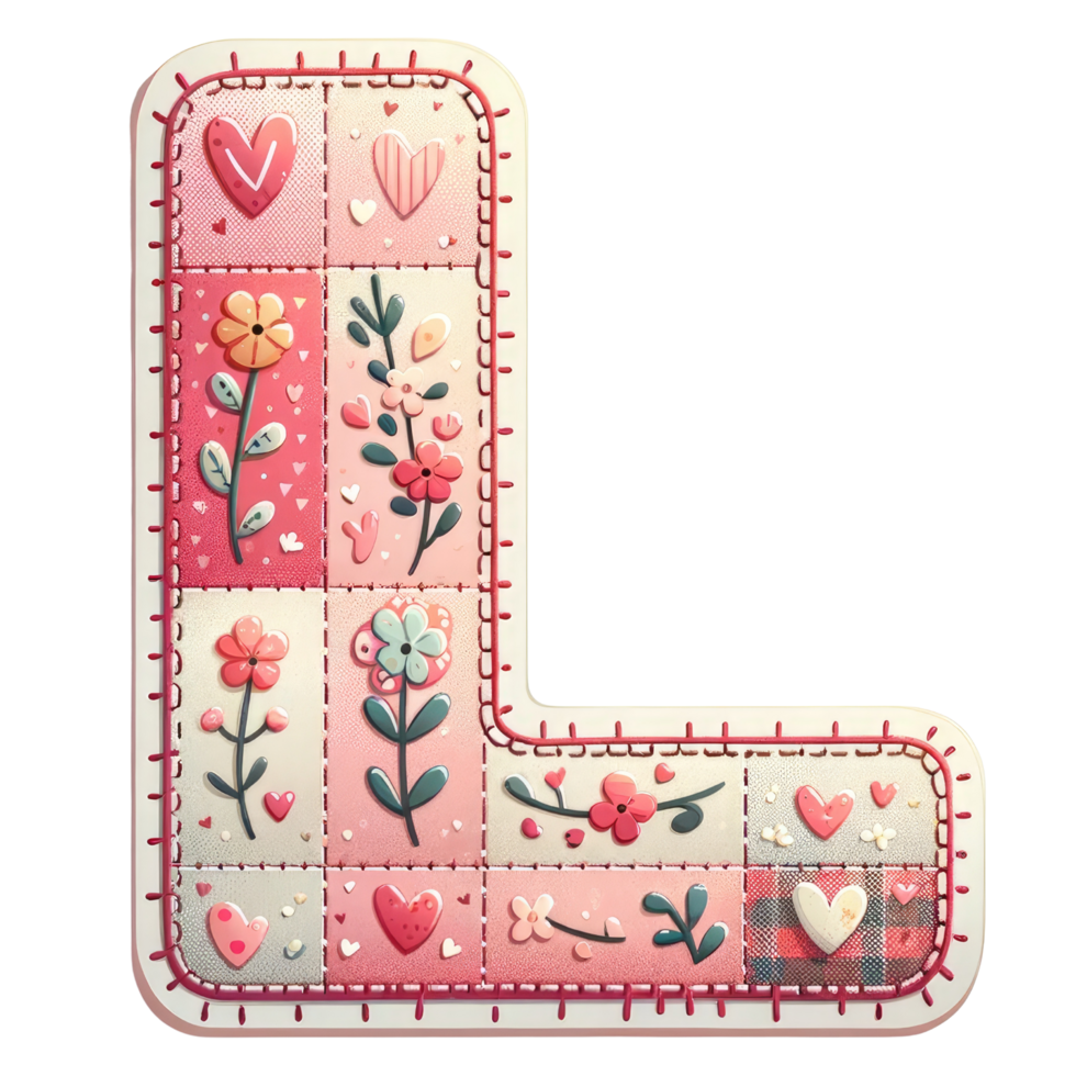 AI generated Patchwork Heart Design Letter L. png