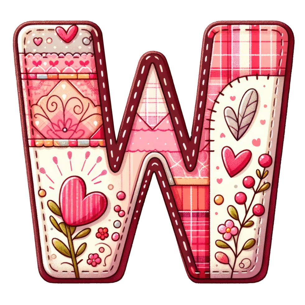 AI generated Patchwork Heart Design Letter W. png