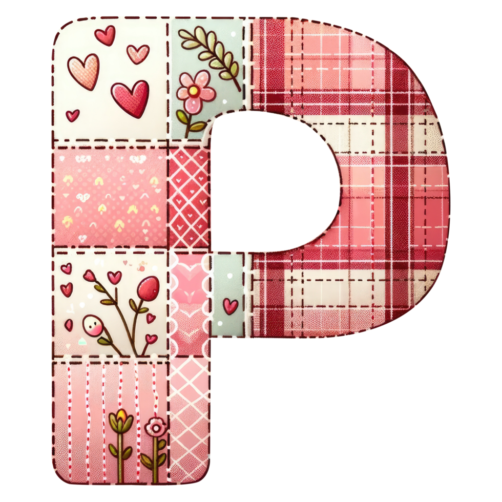 AI generated Patchwork Heart Design Letter P. png
