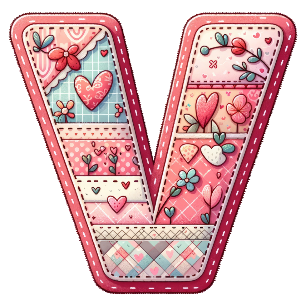 AI generated Patchwork Heart Design Letter V. png