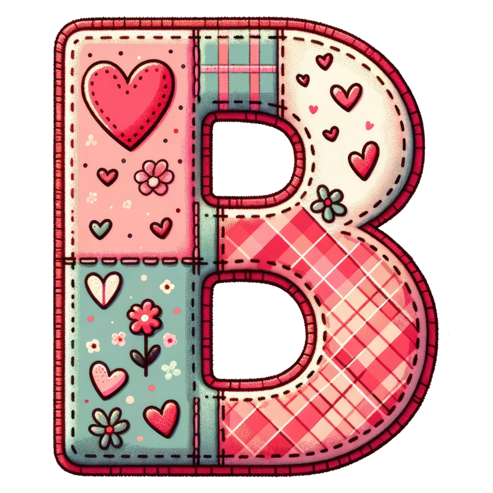 AI generated Patchwork Heart Design Letter B. png