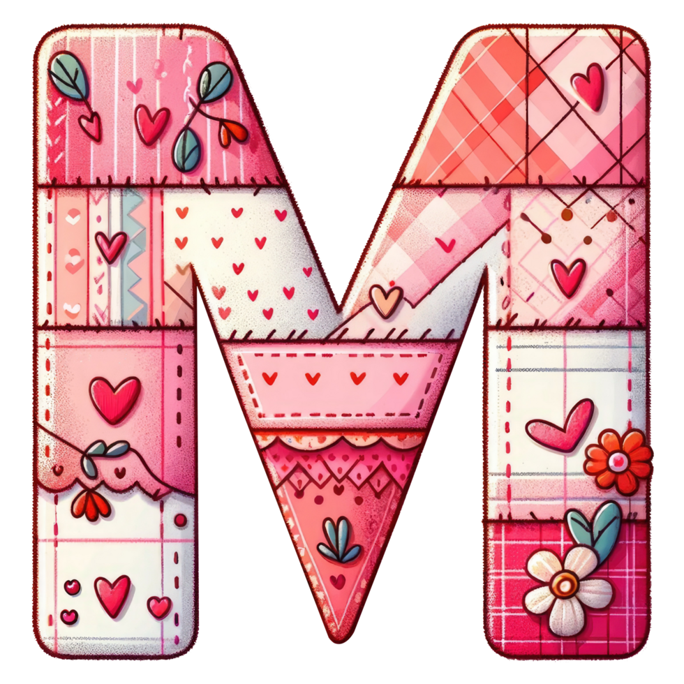 AI generated Patchwork Heart Design Letter M. png