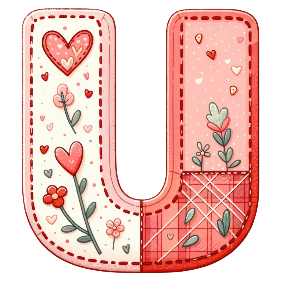 AI generated Patchwork Heart Design Letter U. png
