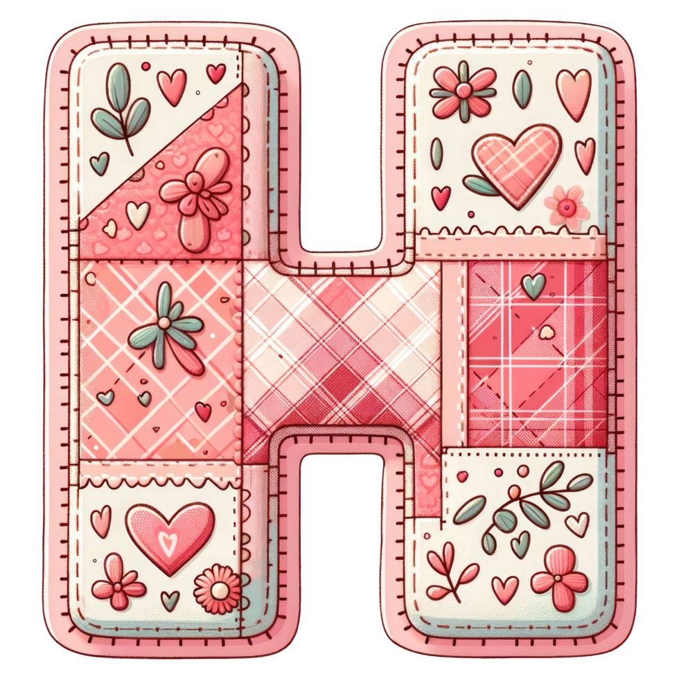AI generated Patchwork Heart Design Letter H. png