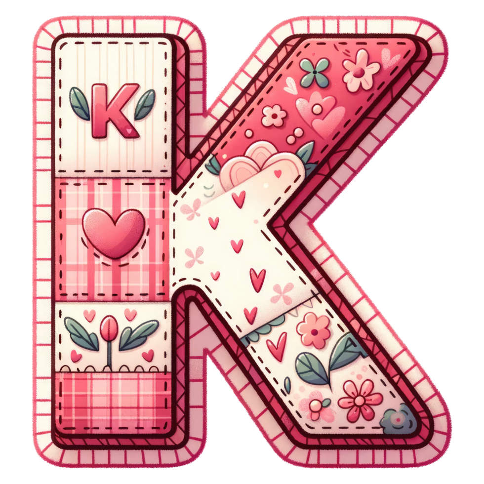 AI generated Patchwork Heart Design Letter K. png