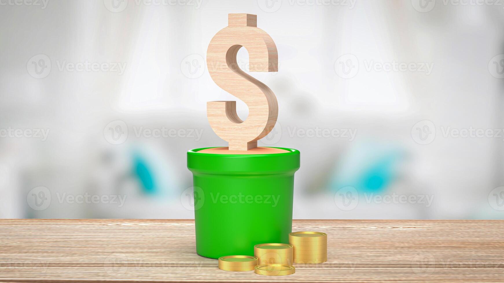 el dólar icono en planta para negocio concepto 3d representación. foto