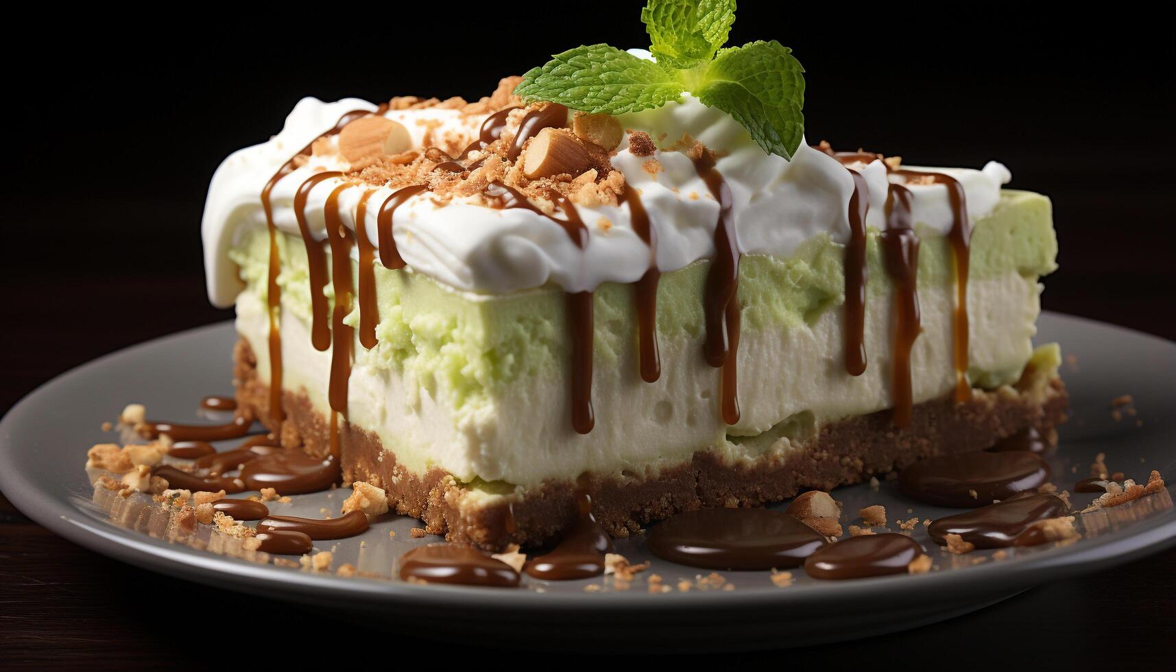 AI generated Freshness and indulgence on a plate of homemade chocolate mousse generated by AI photo