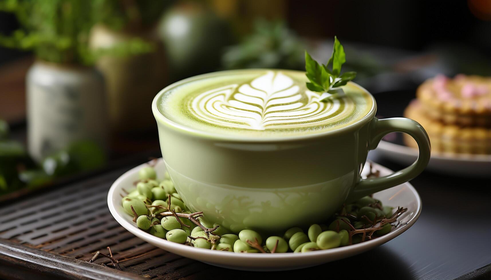 AI generated Freshness of nature in a close up of organic coffee bean generated by AI photo