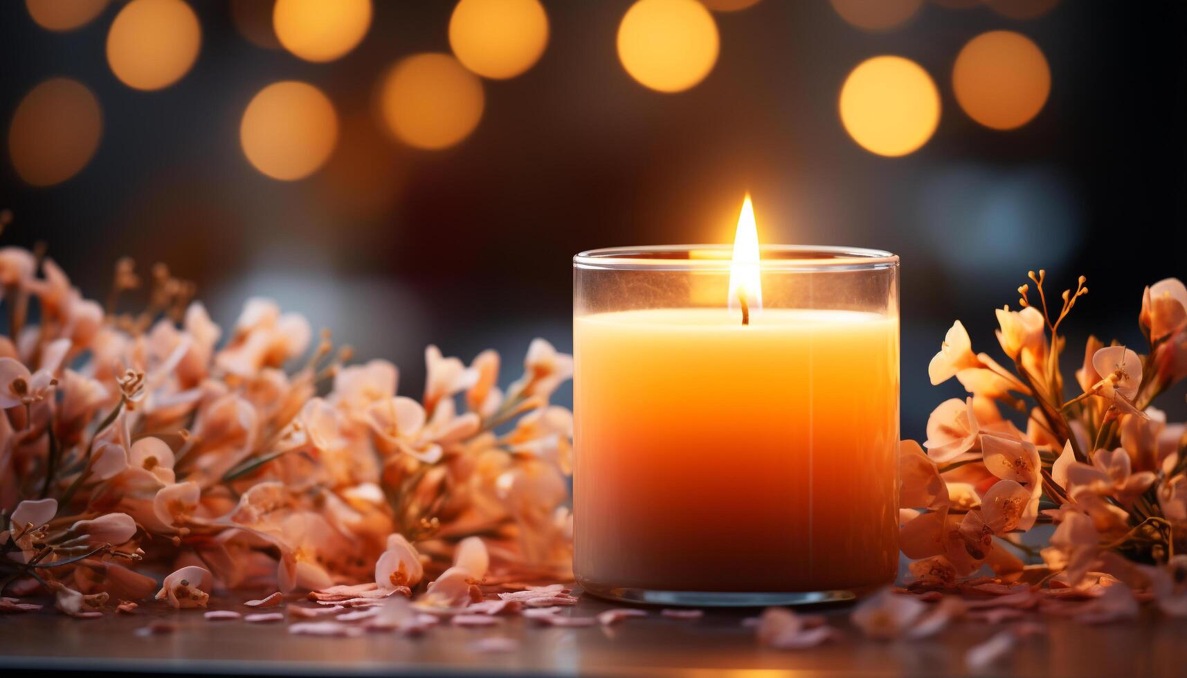 AI generated Glowing candle illuminates dark winter night, symbolizing spirituality and romance generated by AI photo