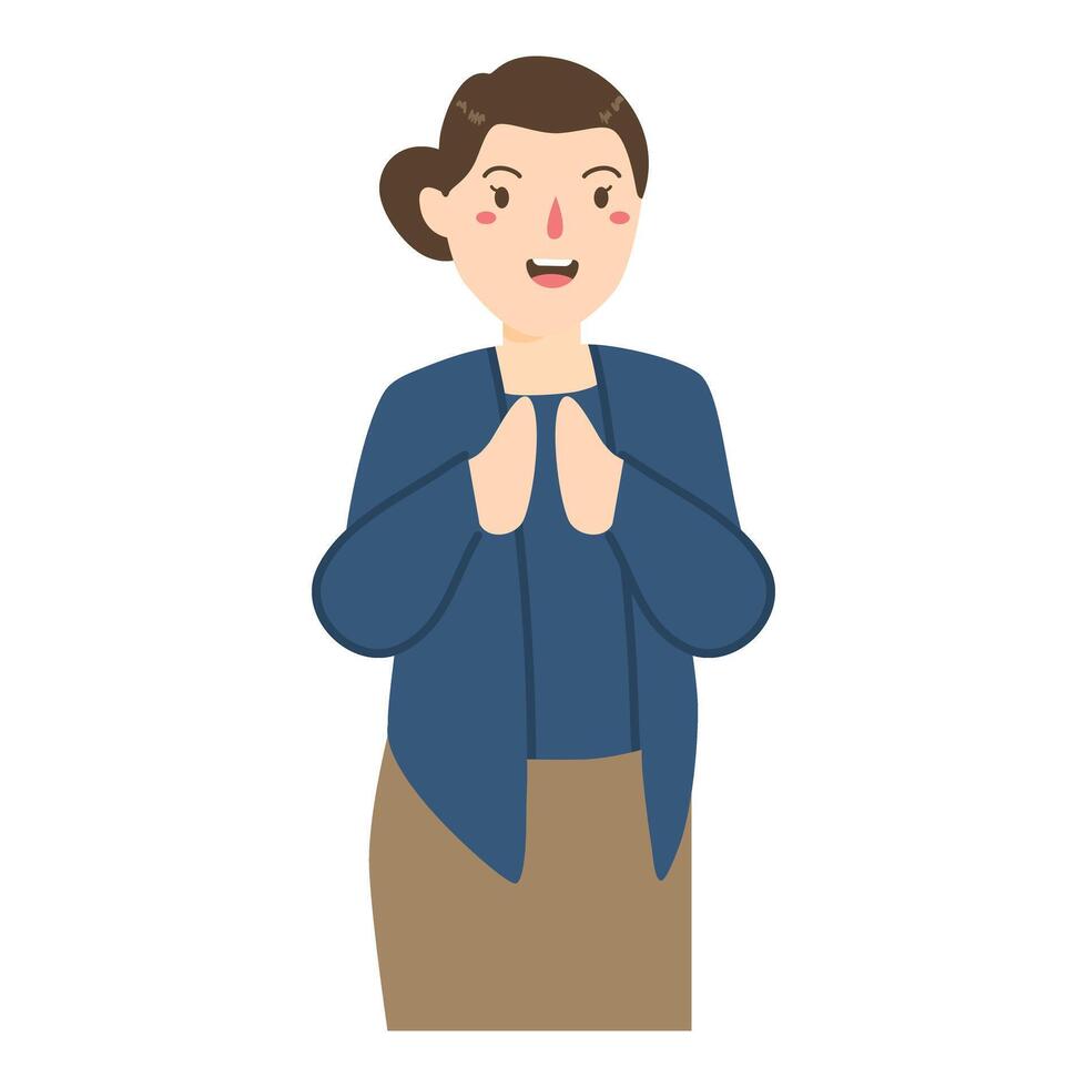 woman wearing kebaya with hand gesture vector