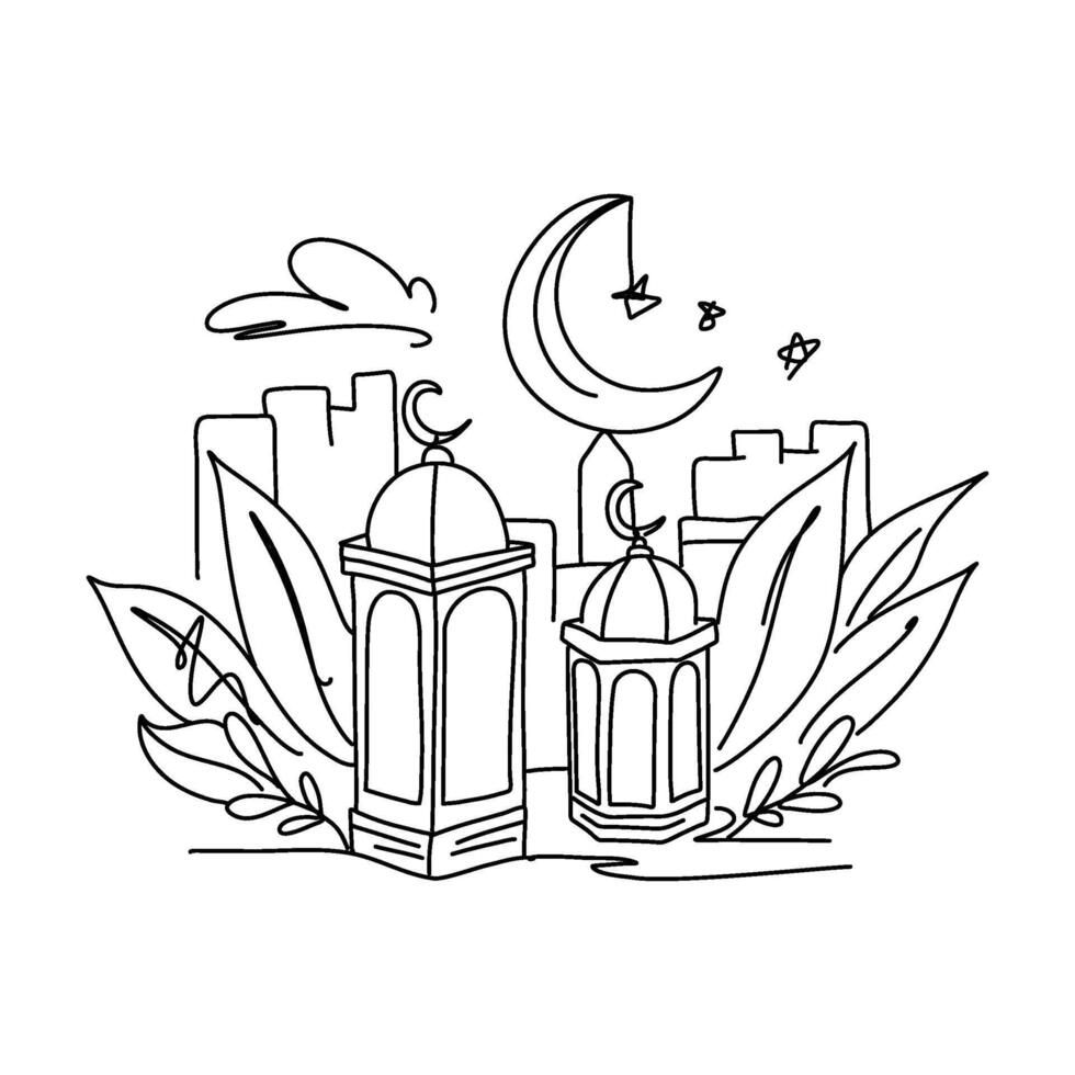 mano dibujado Ramadán linternas, único plano ilustración garabatear para saludo tarjetas vector