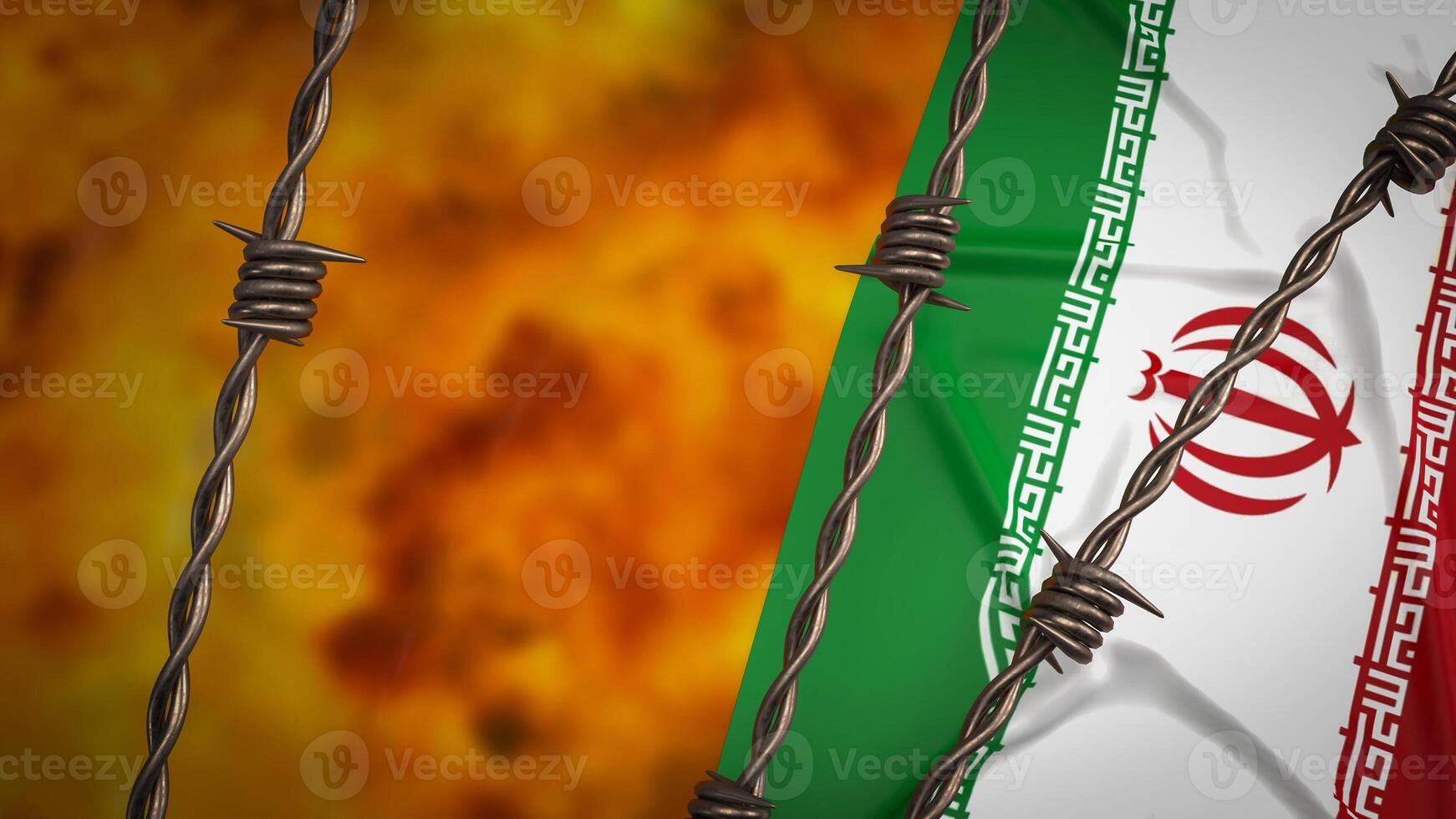 The Iran flag on fire background 3d rendering. photo