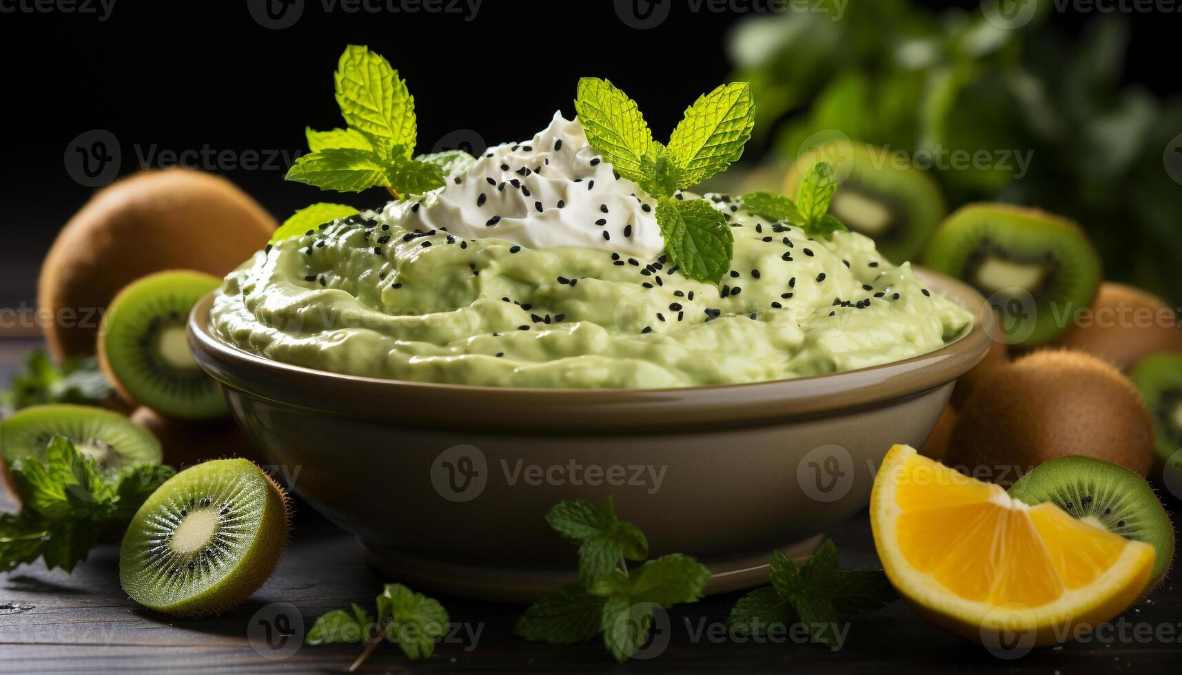 AI generated Freshness and nature in a bowl of healthy, organic guacamole generated by AI photo
