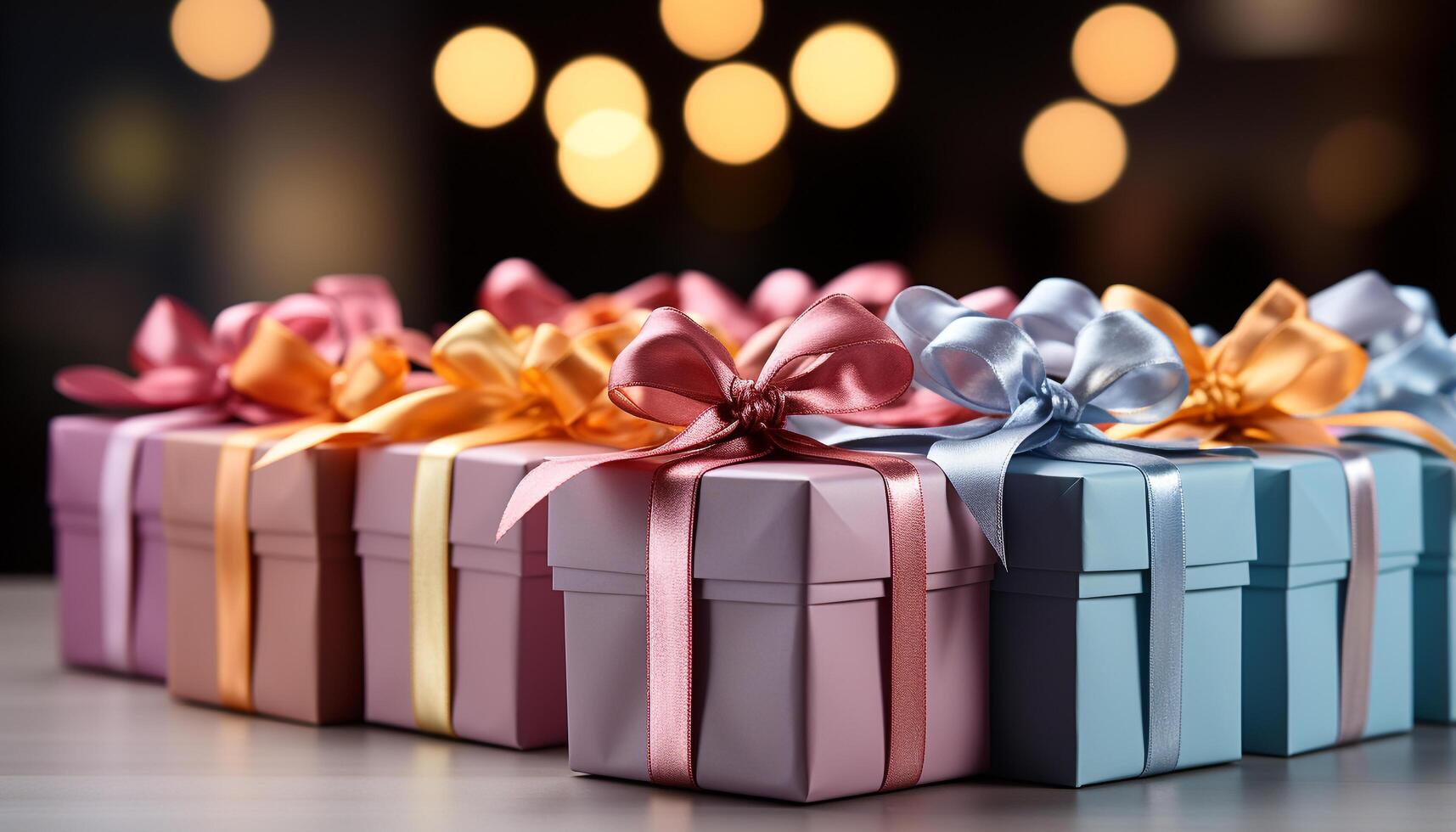 AI generated A stack of shiny gift boxes, wrapped in colorful paper generated by AI photo