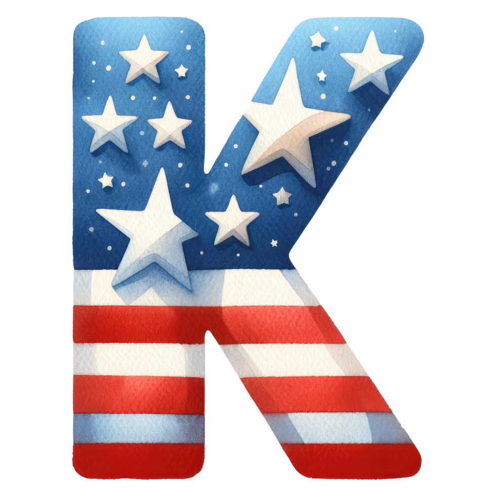 AI generated Watercolor American Flag Letter K. png