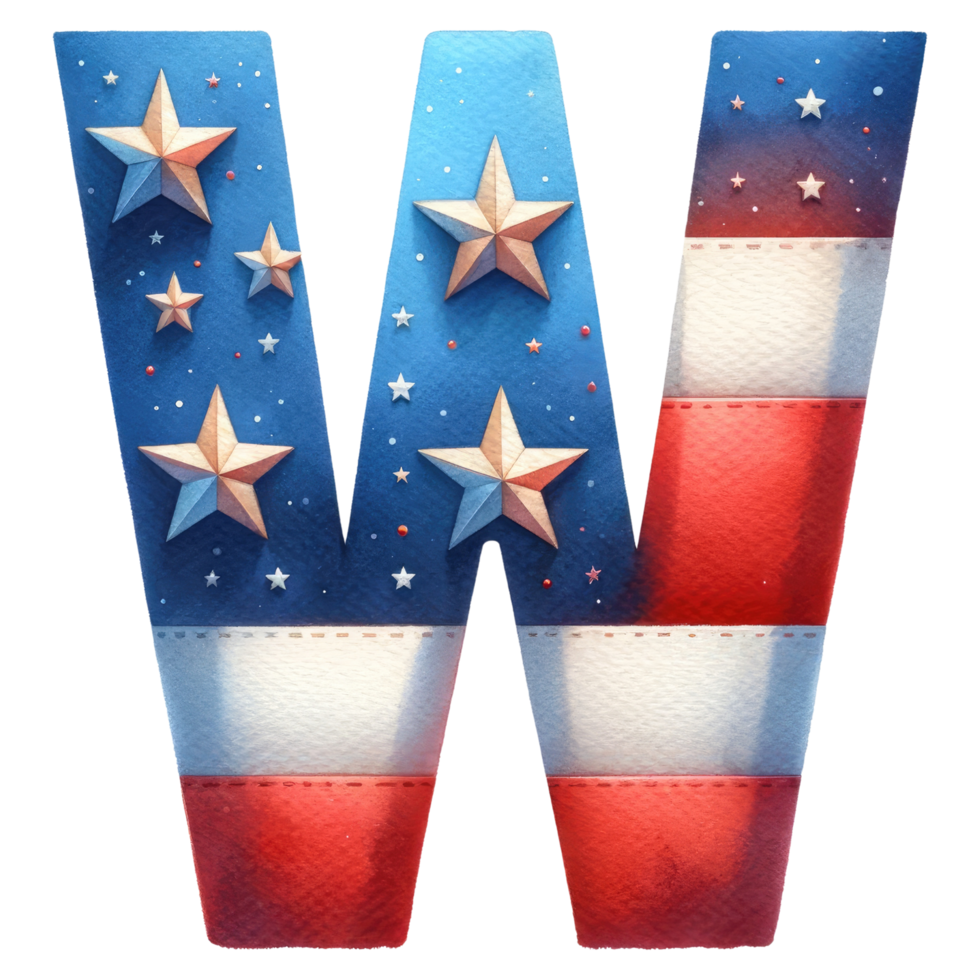 AI generated Watercolor American Flag Letter W. png