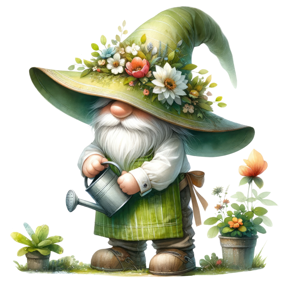 AI generated Gardening Gnome Planting theme in Spring. png