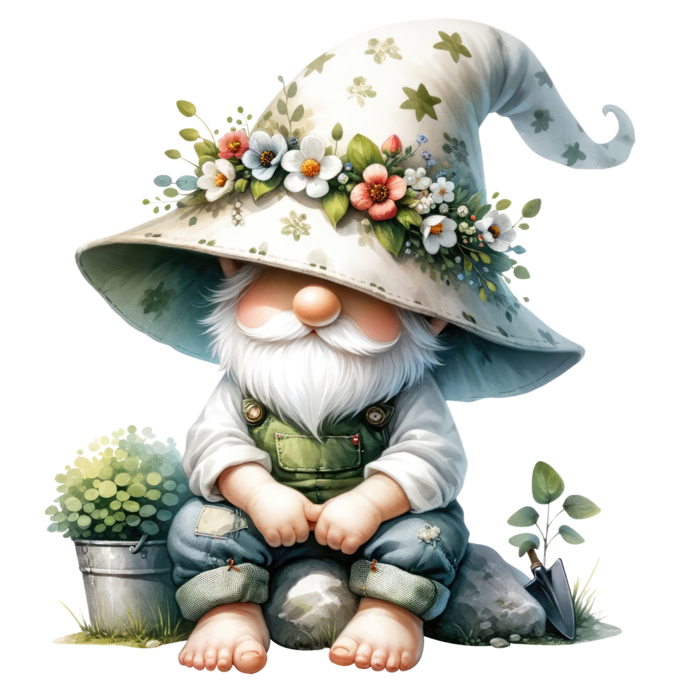 AI generated Gardening Gnome Planting theme in Spring. png