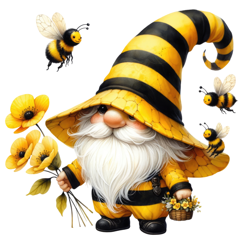 ai généré capricieux gnome habillé comme abeille thème png