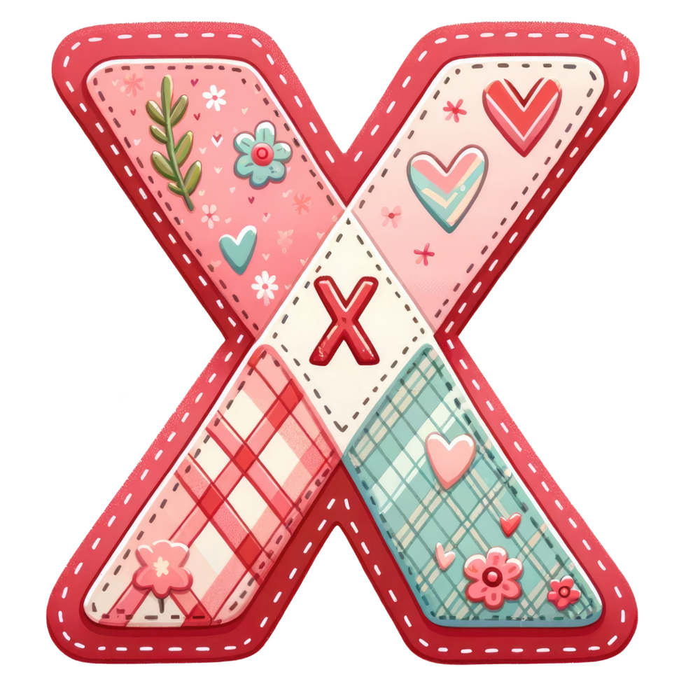 AI generated Patchwork Heart Design Letter X. png