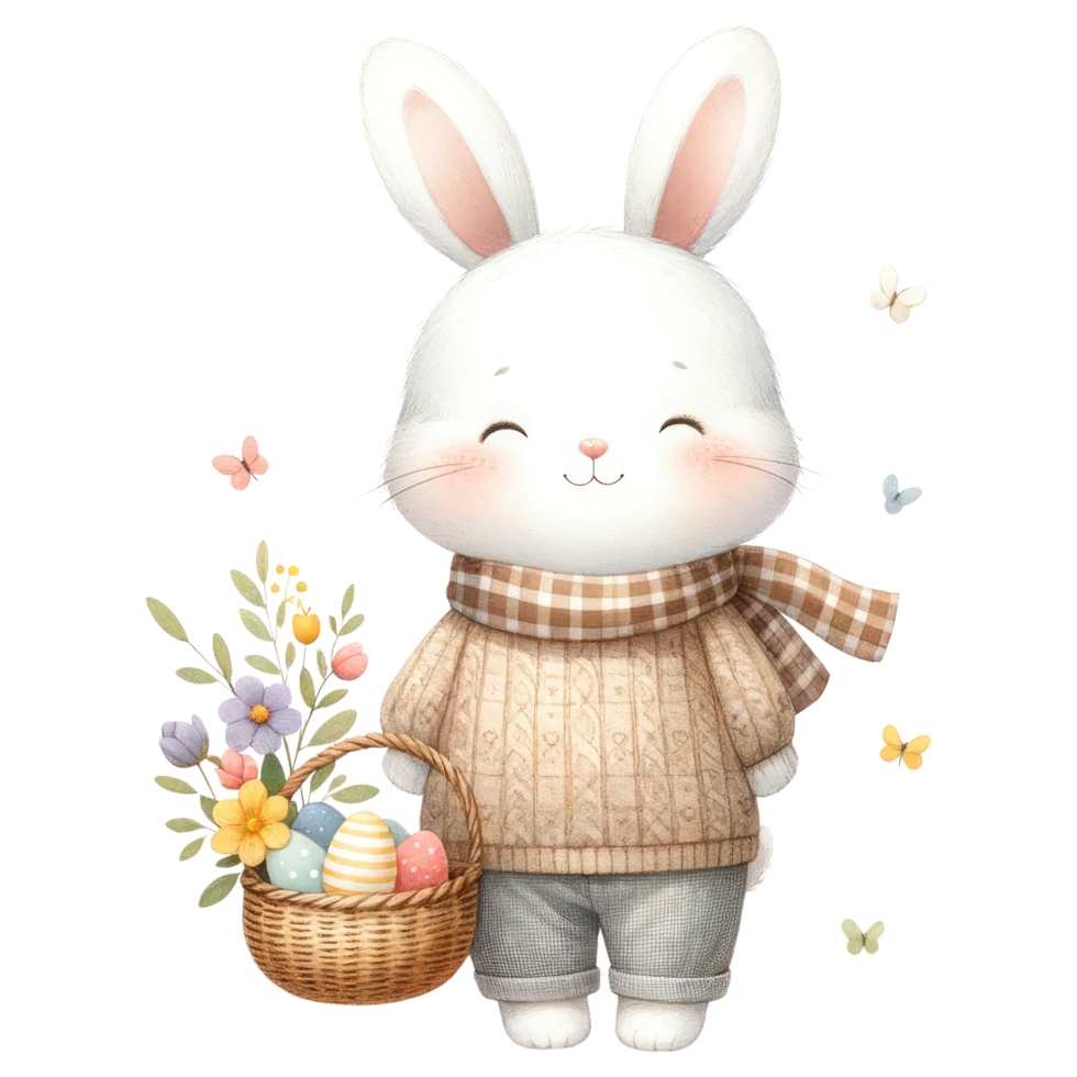 AI generated Cute Rabbit with Easter Eggs Basket Illustration png