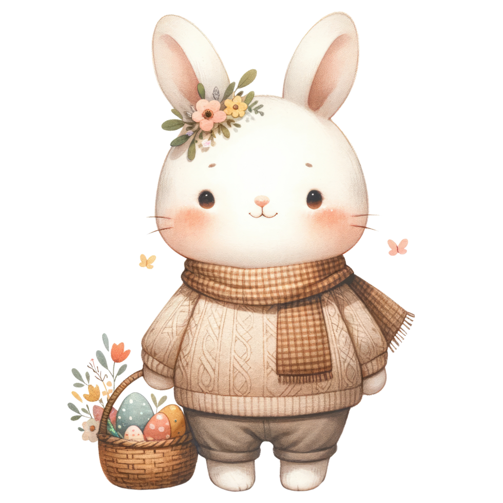 AI generated Cute Rabbit with Easter Eggs Basket Illustration png
