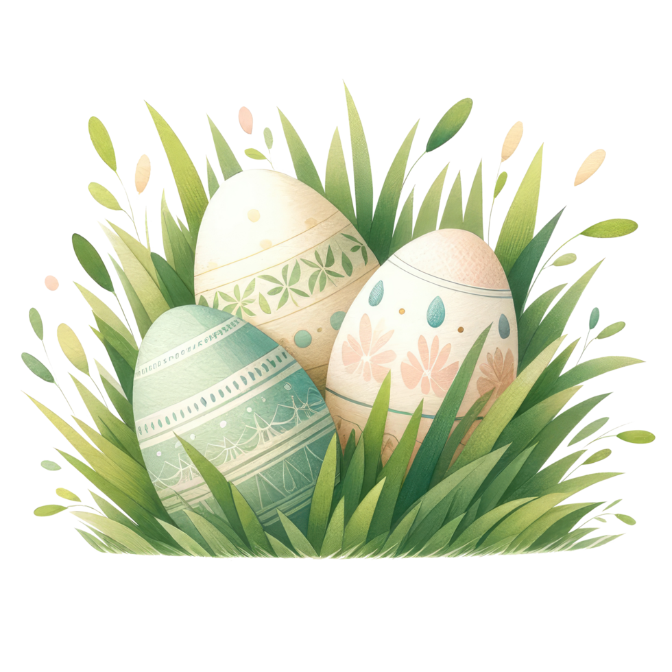 AI generated Easter Eggs Hidden in Grass Watercolor Illustration png