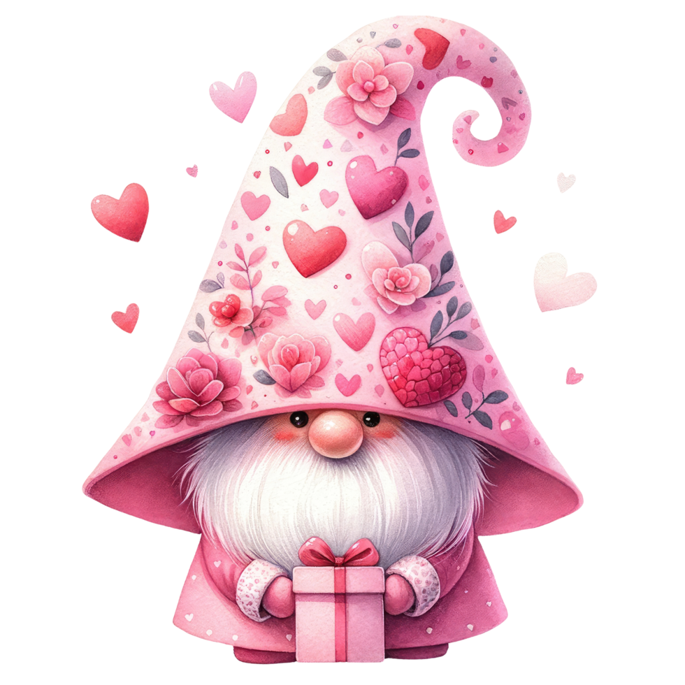 AI generated Valentine's Day Themed Gnome Illustration. png