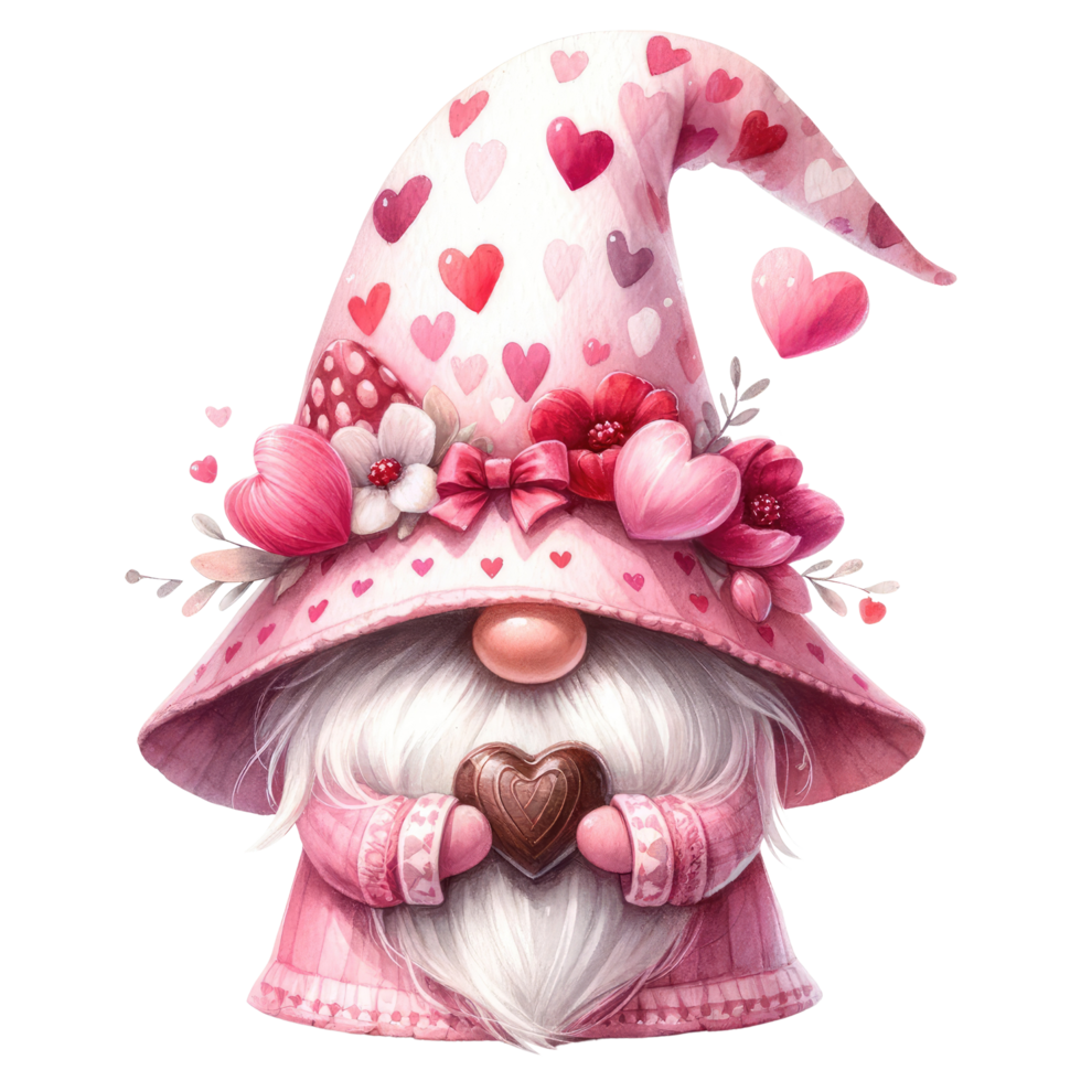 AI generated Valentine's Day Themed Gnome Illustration. png