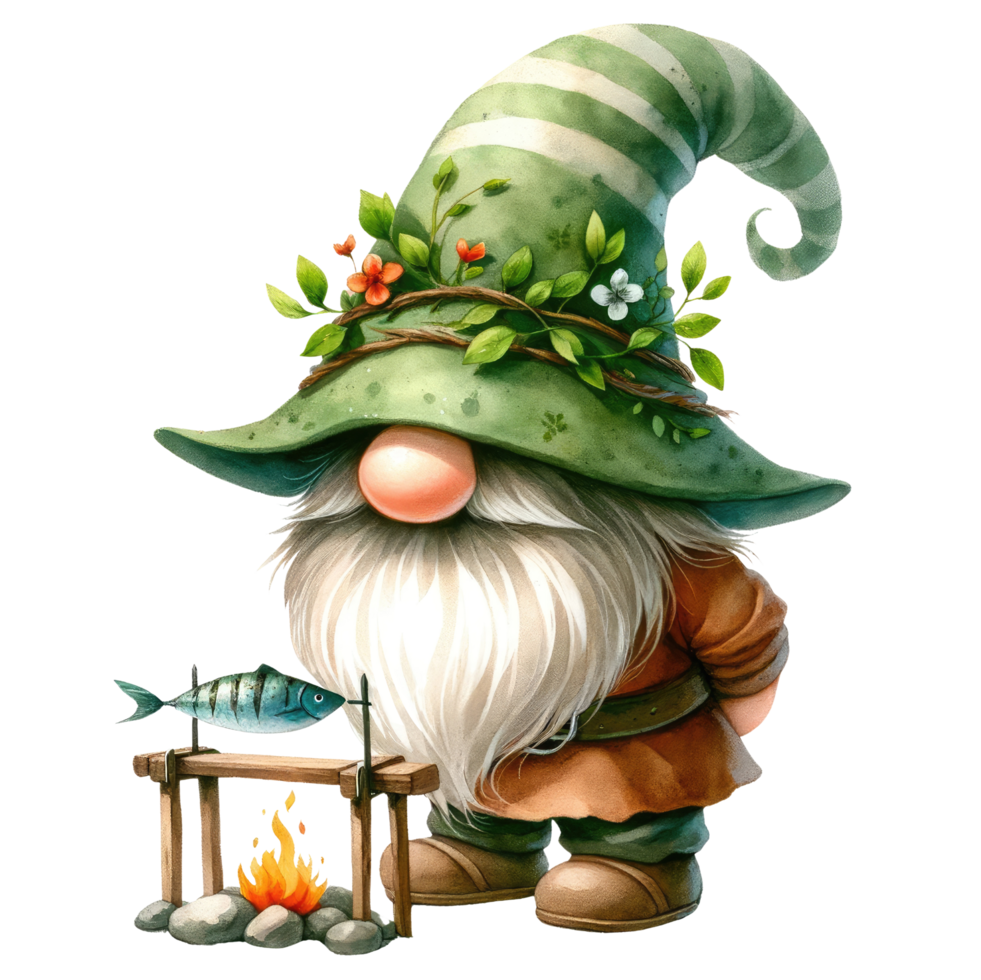 ai genererad trädgård gnome med en frodig vit skägg, påklädning en lövprydd grön hatt. png