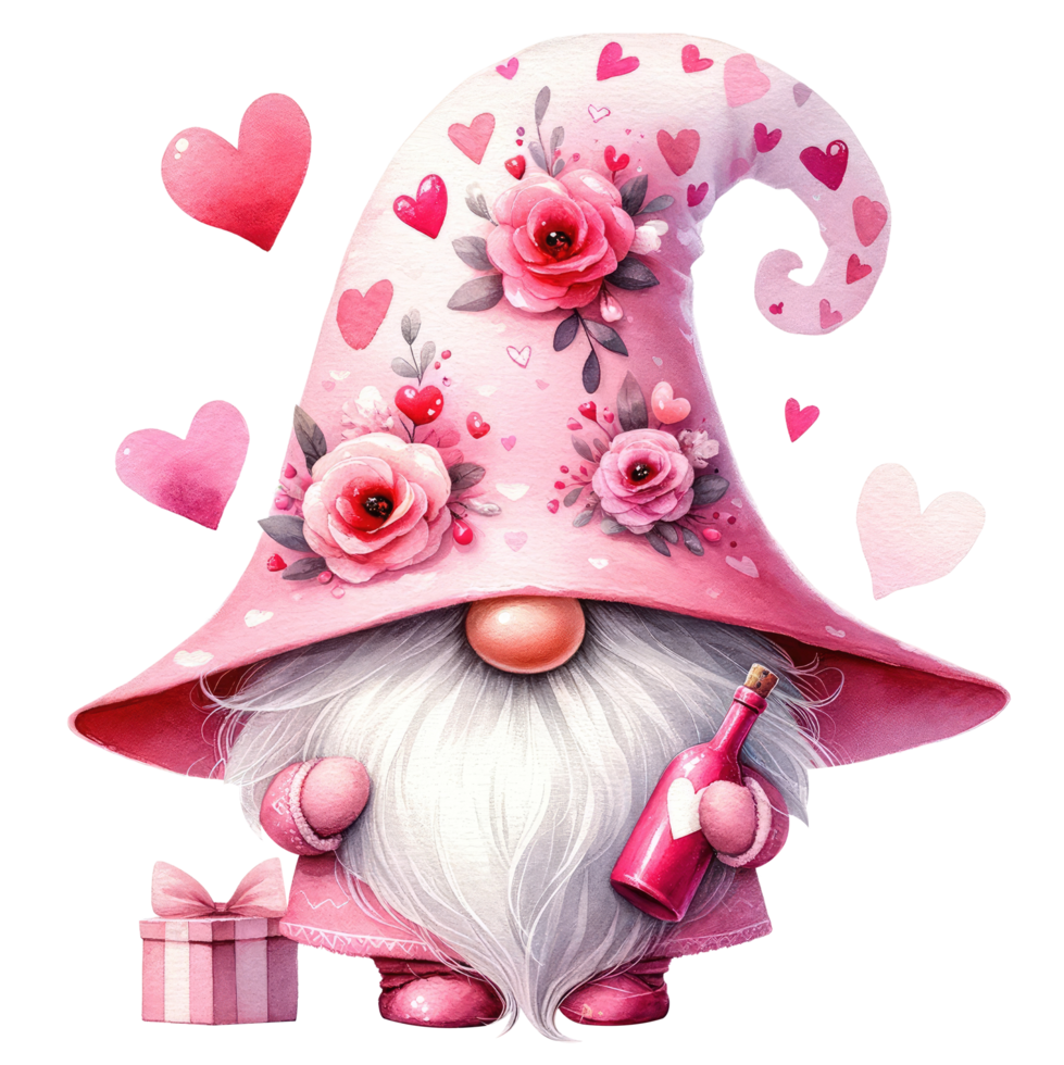 AI generated Valentine's Day Themed Gnome Illustration. png