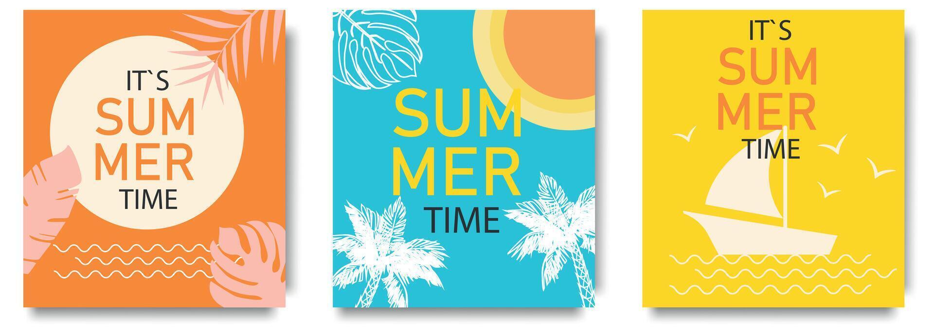 Creative concept of summer bright and juicy background. Modern abstract art design with palm, tropical leafs and overlay effect. Templates for celebration, ads, branding, banner, cover, label, poster vector