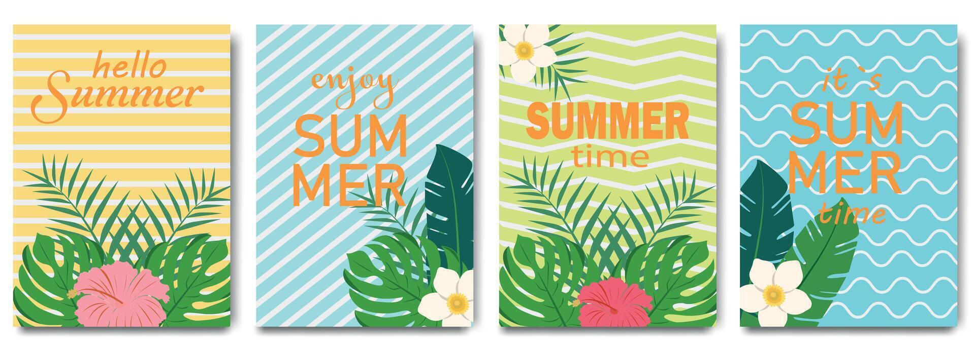 Creative concept of summer bright and juicy background. Modern abstract art design with flowers, tropical leafs and overlay effect. Templates for celebration, branding, banner, cover, label, poster vector