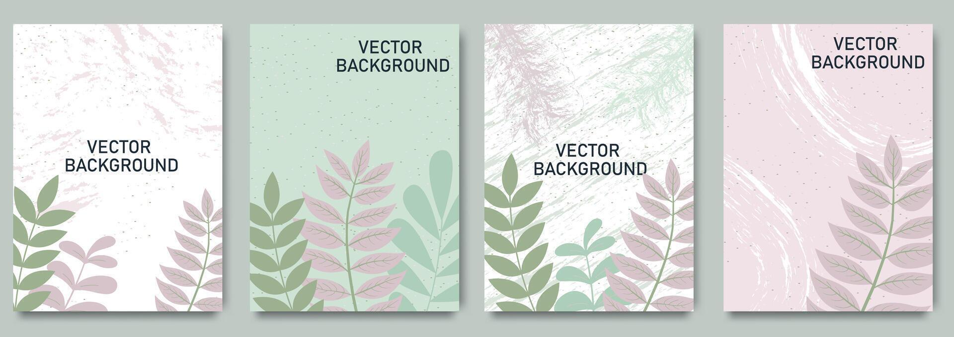 Neutral backgrounds floral elements with brush texture in pastel colors. Editable vector template for wedding, invitation, social media post, card, cover, poster, mobile apps, web ads