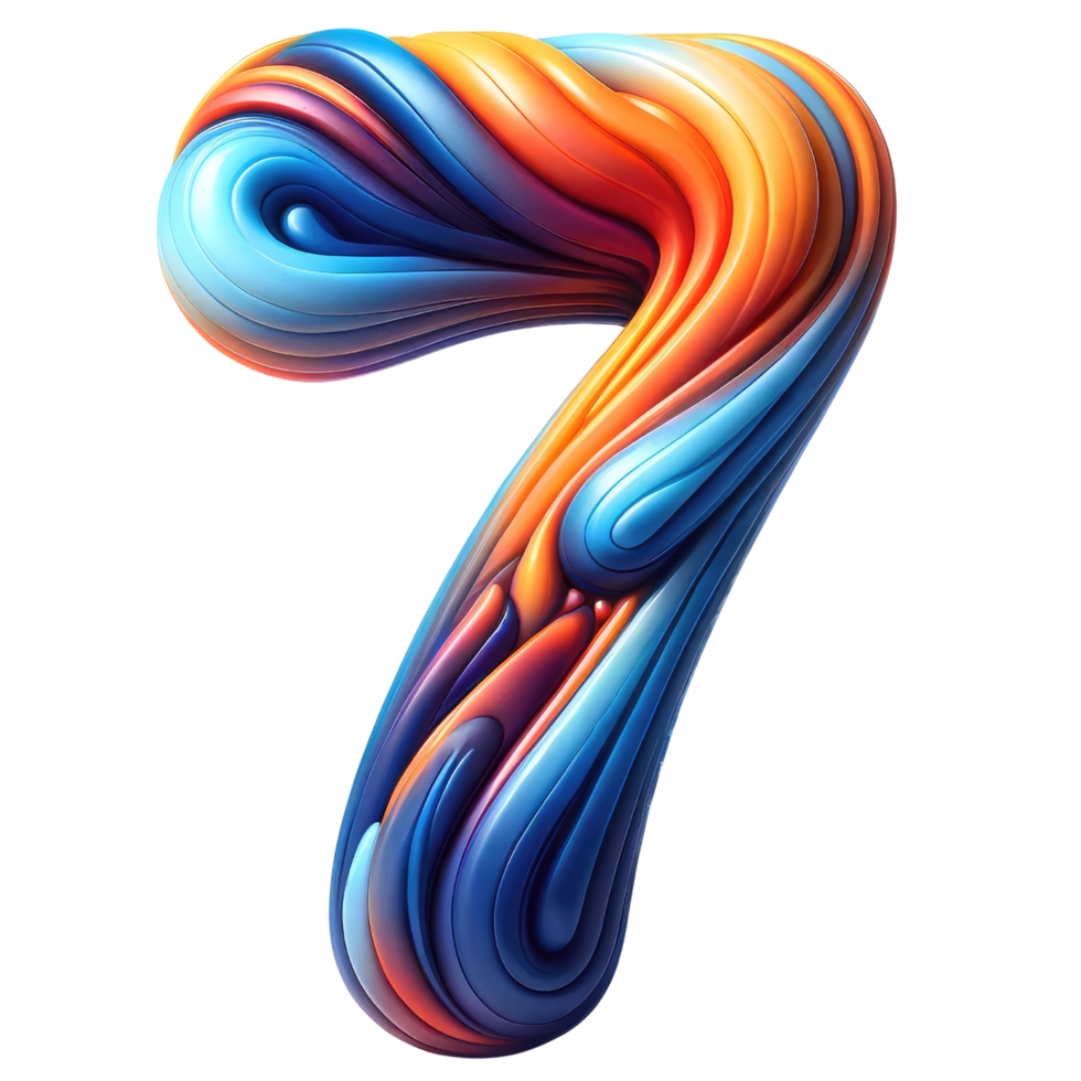 AI generated Colorful Abstract Swirl Number Seven Design png