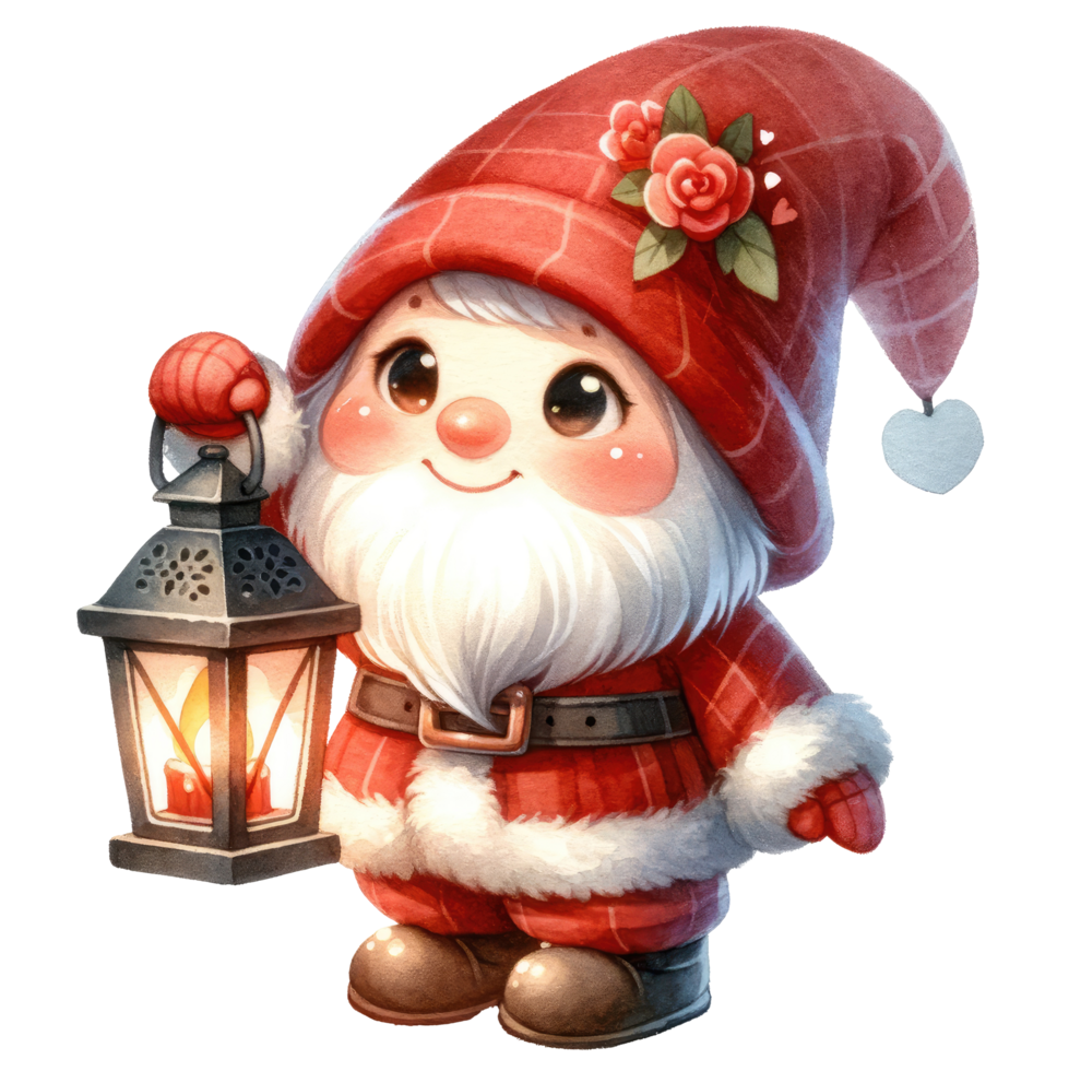 AI generated Watercolor Gnome love on Valentine's Day png