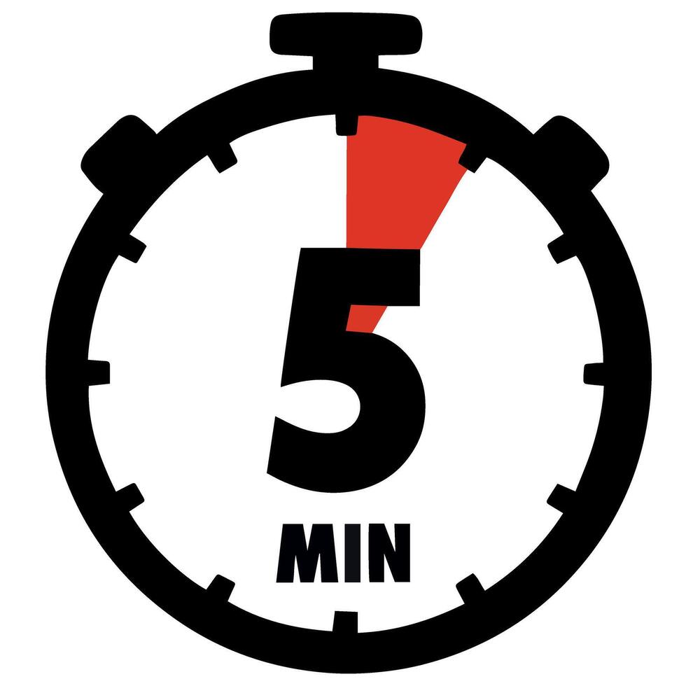 Five minutes icon on white background. 5 minutes sign. Every 5