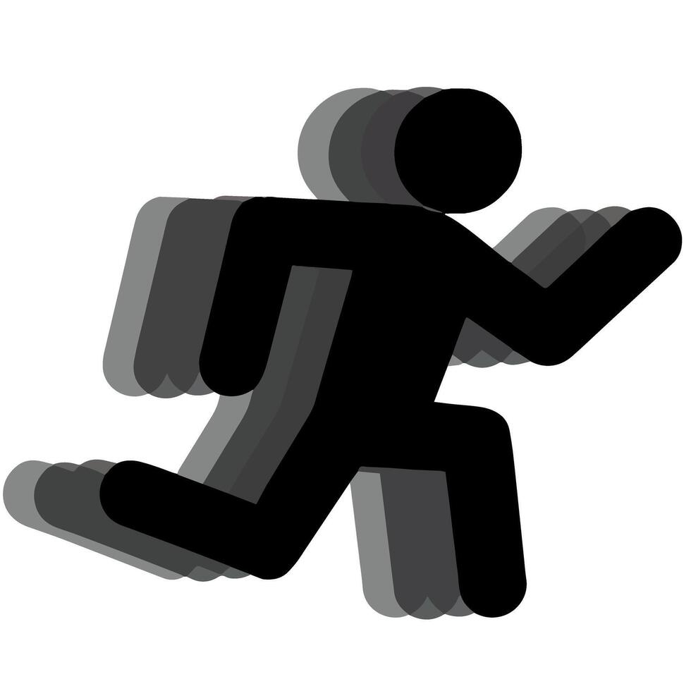 Vector running man black icon on white backdrop illustration