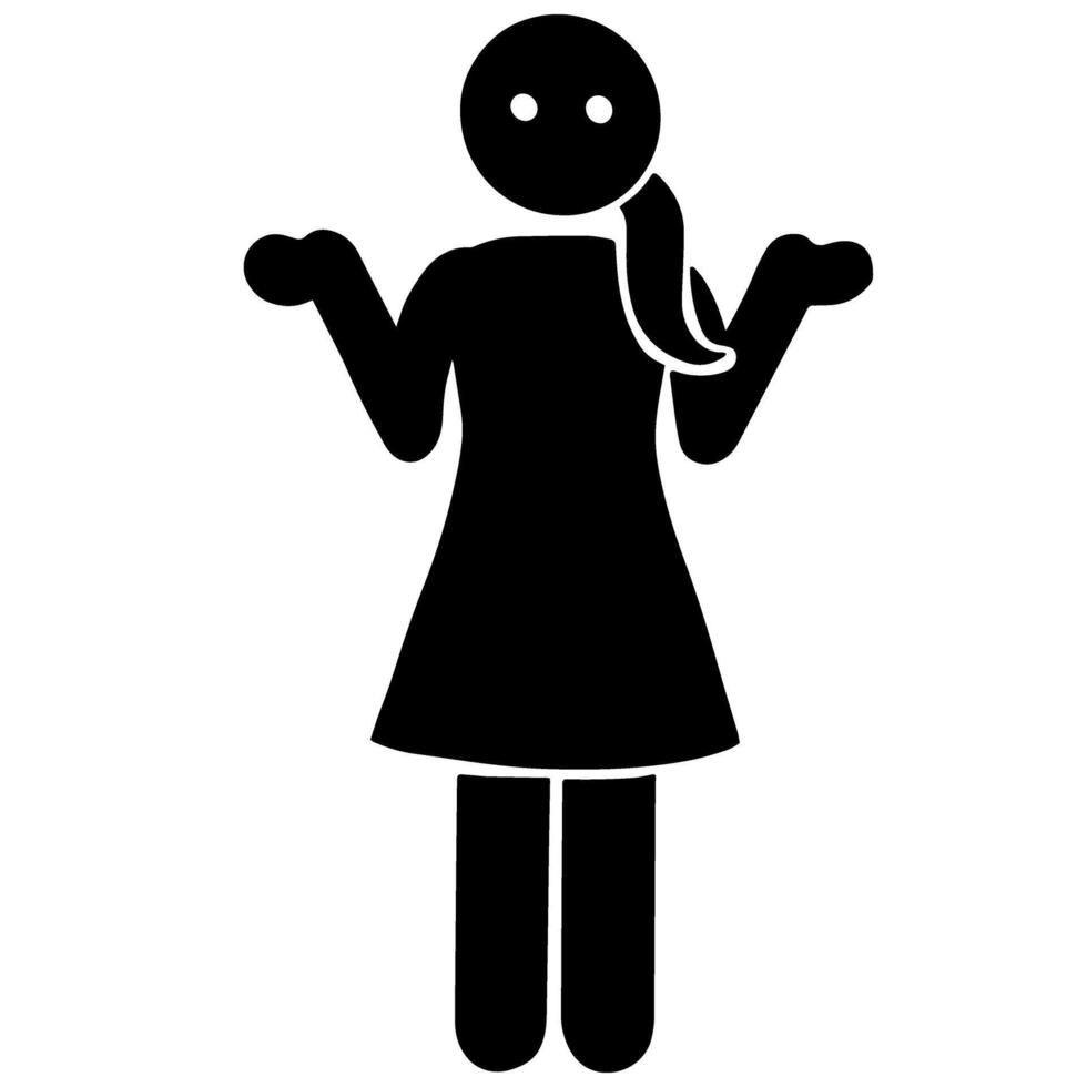 un mujer poses con un encogimiento de hombros indicando ella no saber vector ilustración