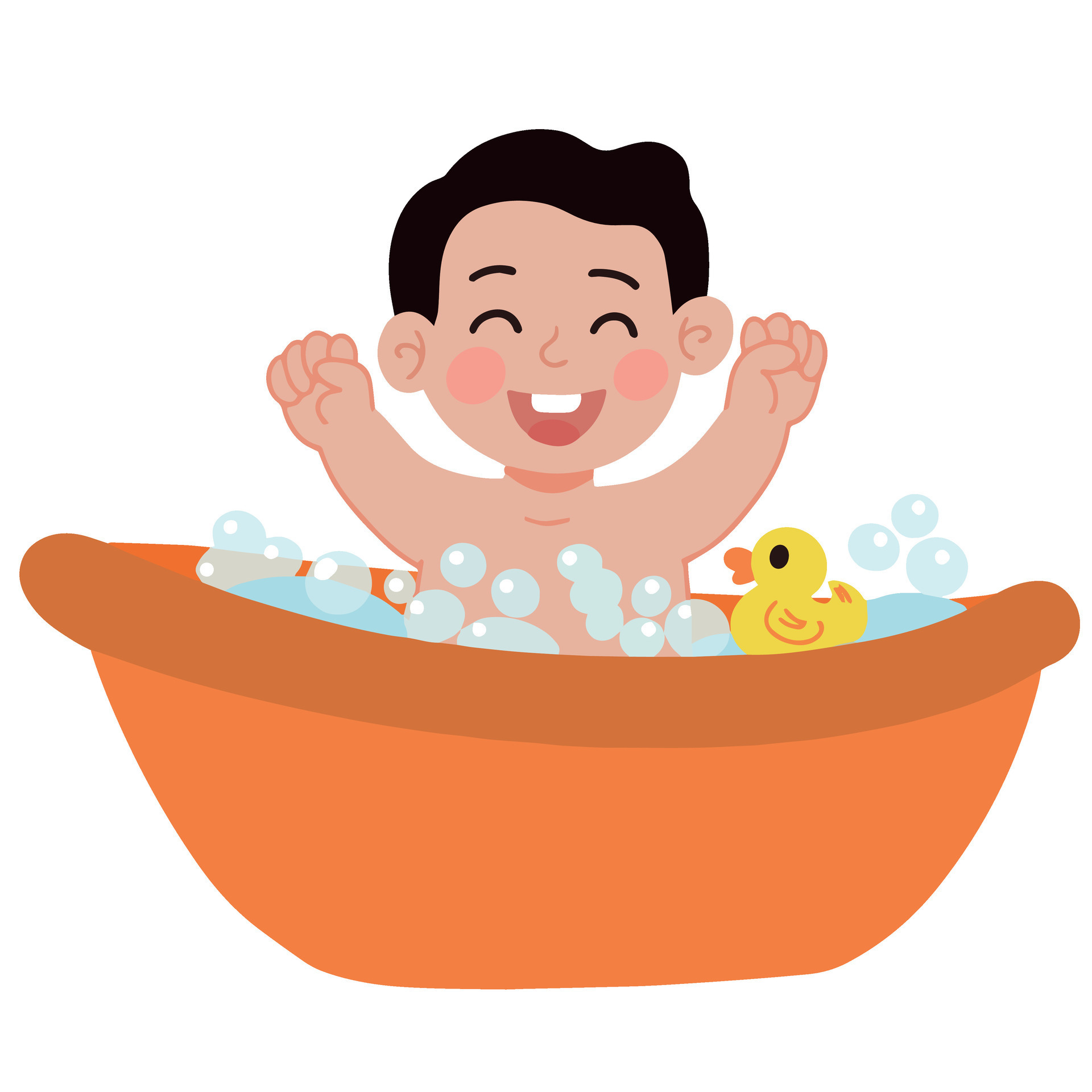 Cute baby boy take a bath with little duck vector illustration 39660490