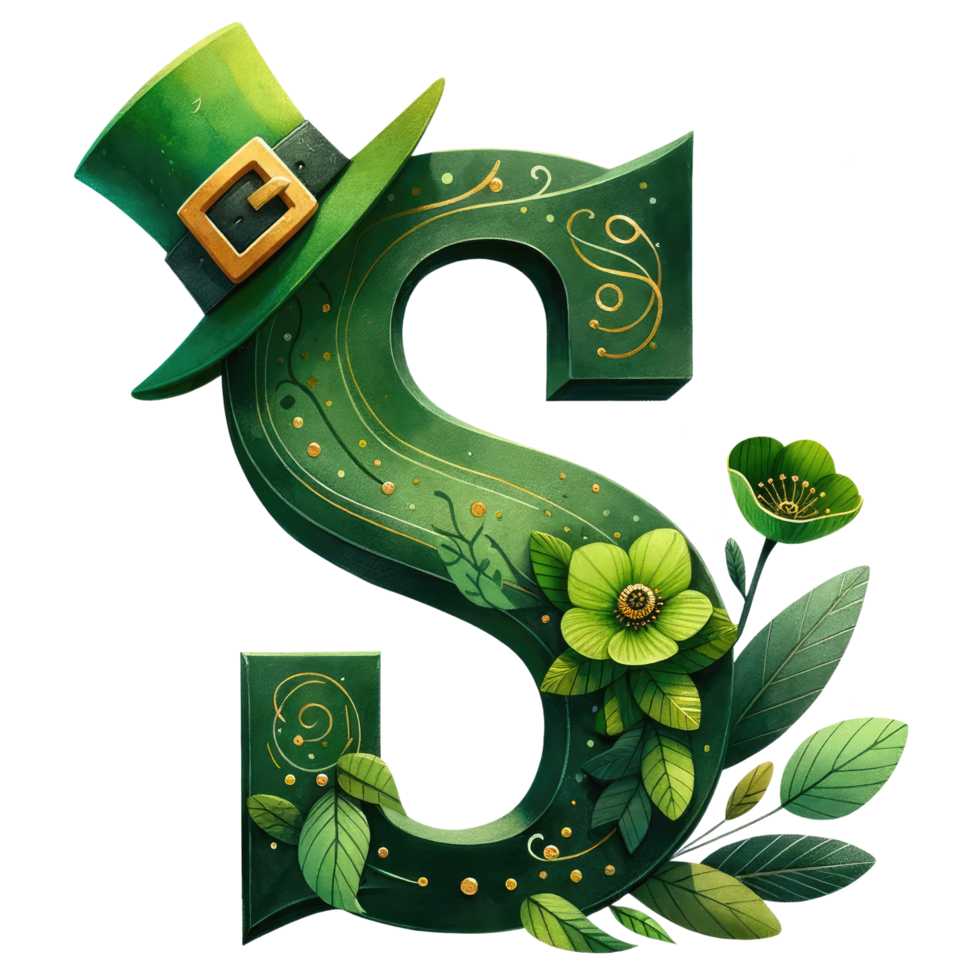 Alphabet Letter S with St. Patrick's Day Hat png