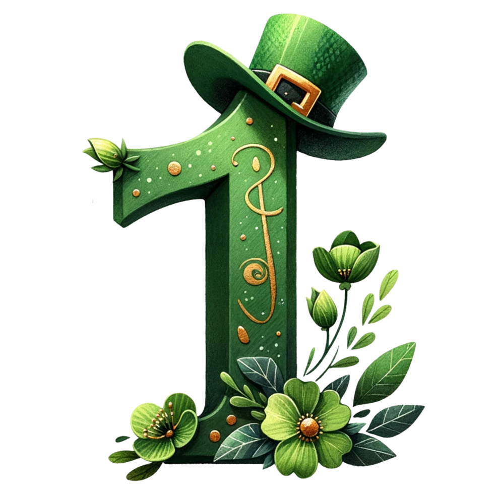 St. Patrick's Day Number One with Floral Decor png