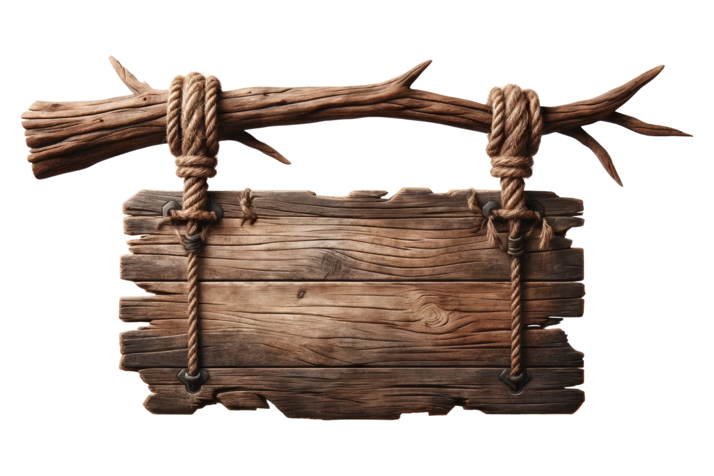 AI generated Rustic Wooden Signboard with Rope Hanger png