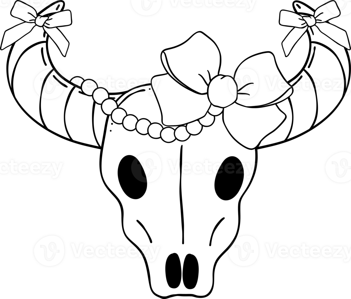 Coquette cowgirl buffalow skull outline for coloring png