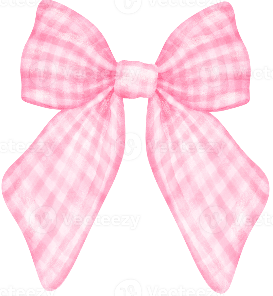 Pink Gingham bow  watercolor png