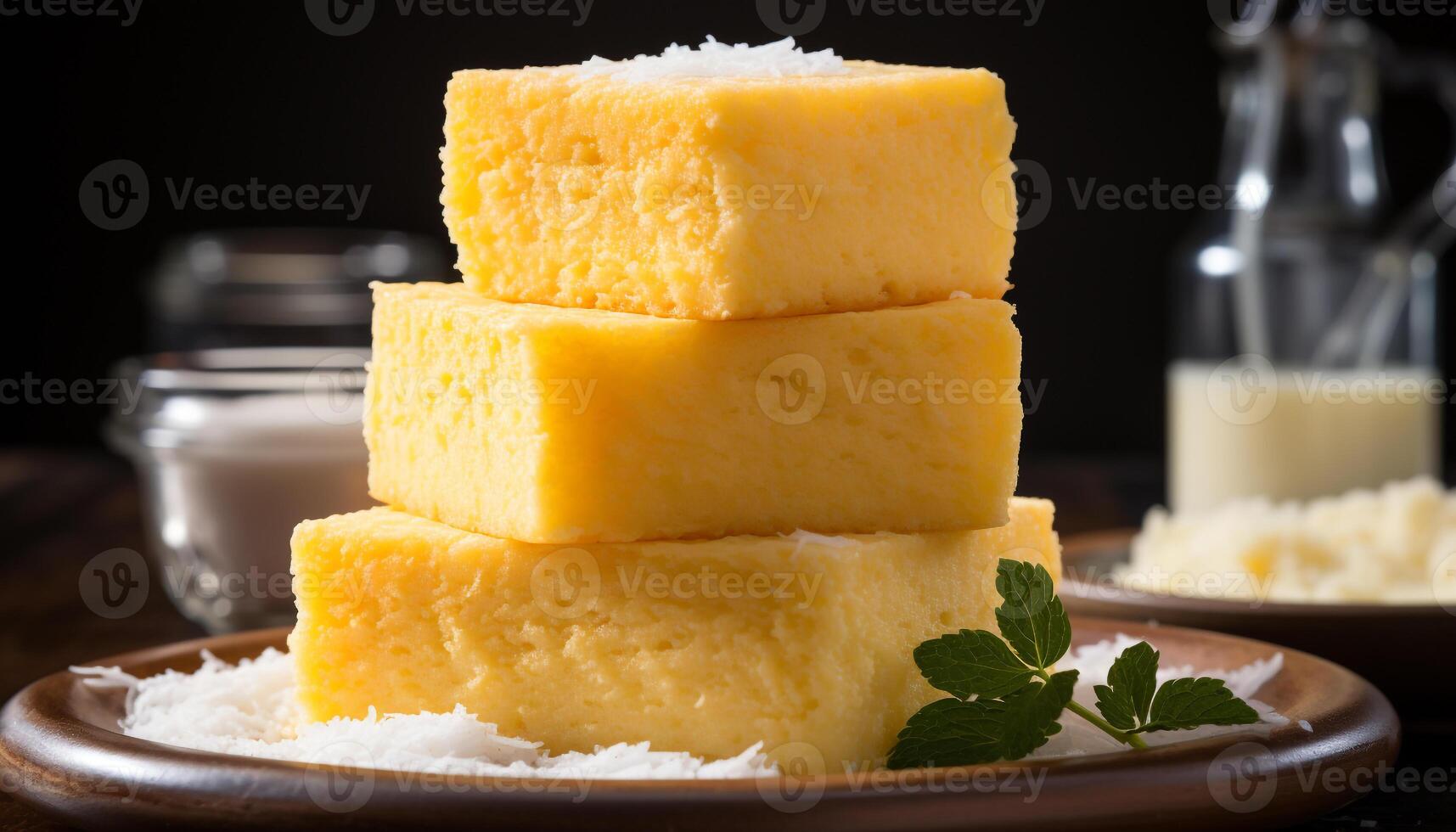 AI generated Fresh organic dairy products on wooden table, a healthy meal generated by AI photo