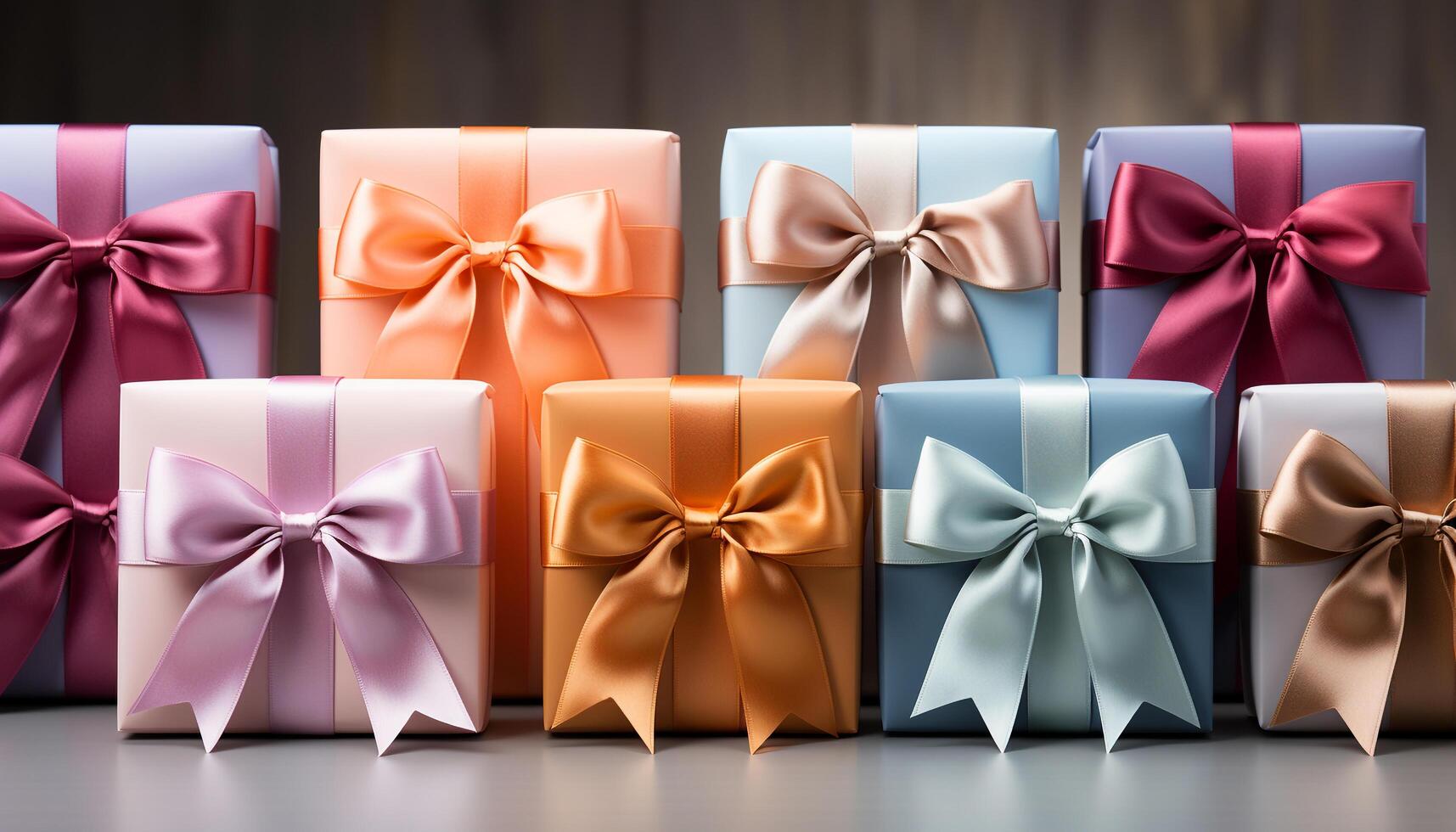 AI generated A birthday gift box with colorful wrapping paper and ribbon generated by AI photo