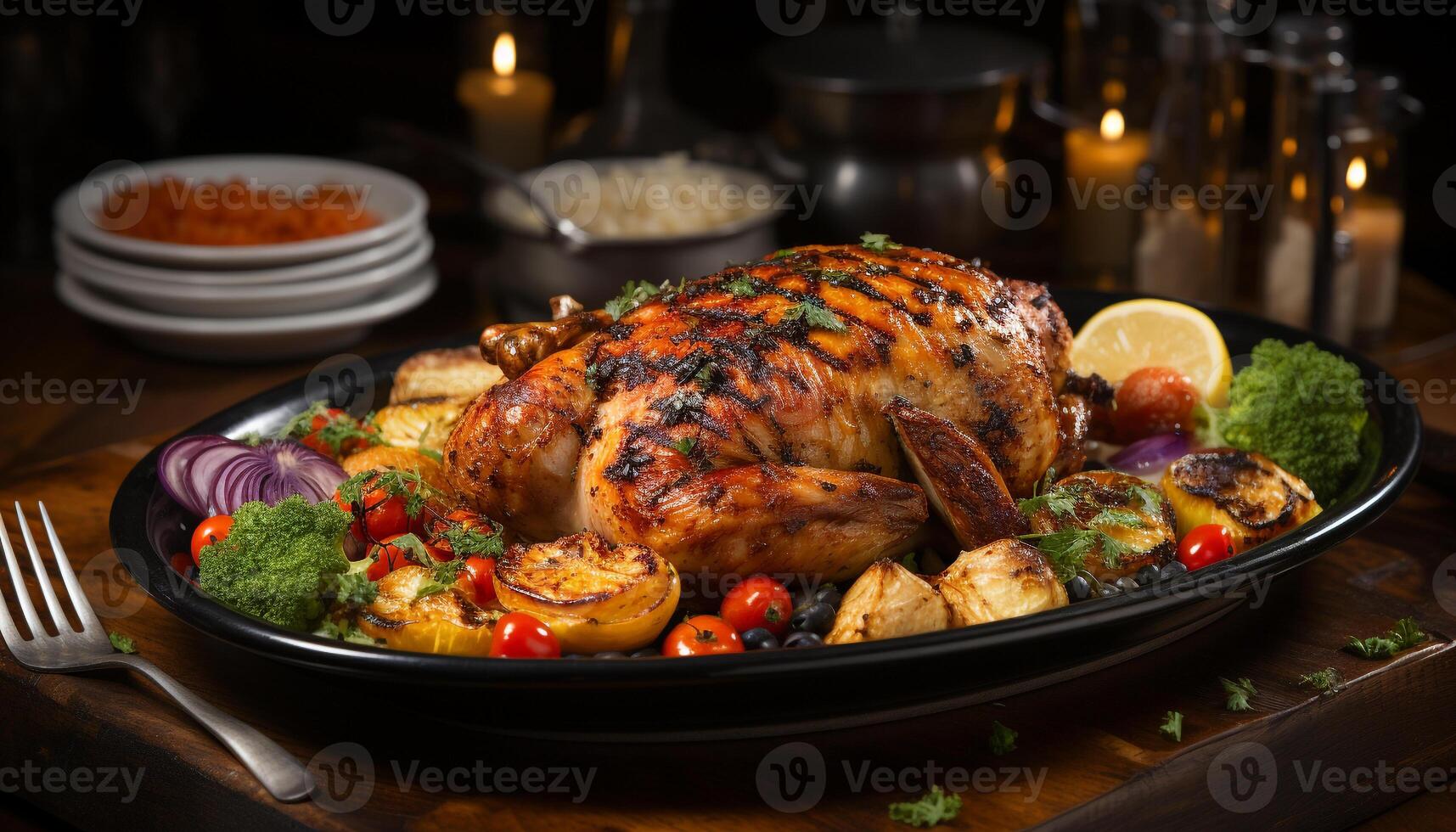 AI generated Grilled chicken, roast turkey, healthy eating, homemade celebration generated by AI photo