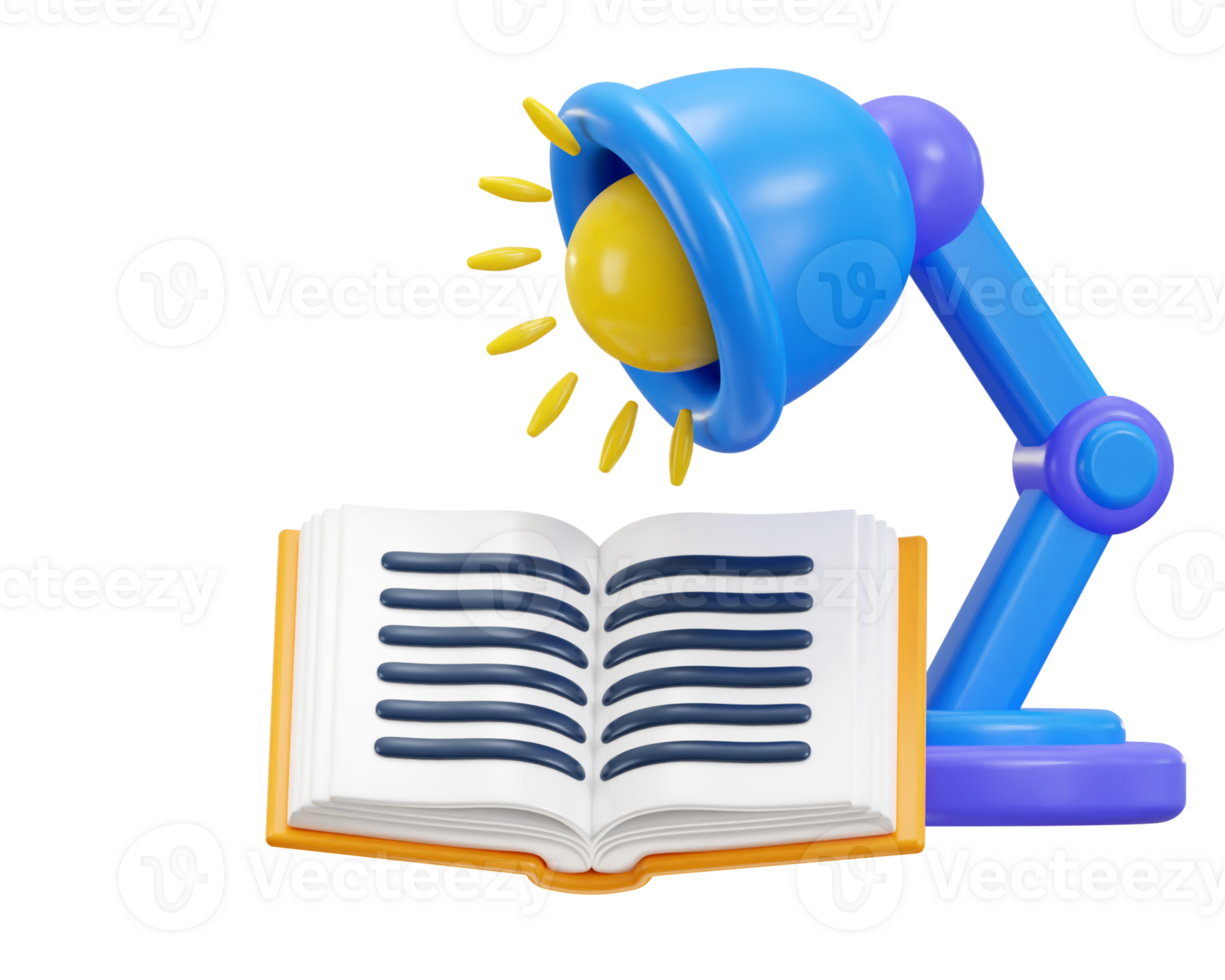 open book with table lamp icon 3d rendering illustration png