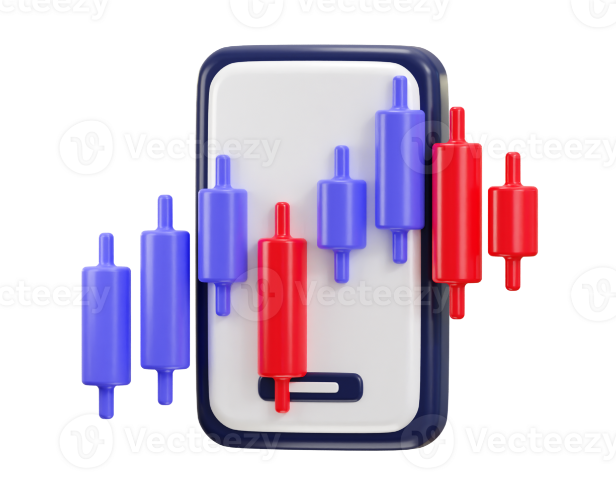 valores comercio vela gráfico con móvil teléfono 3d representación ilustraciones png